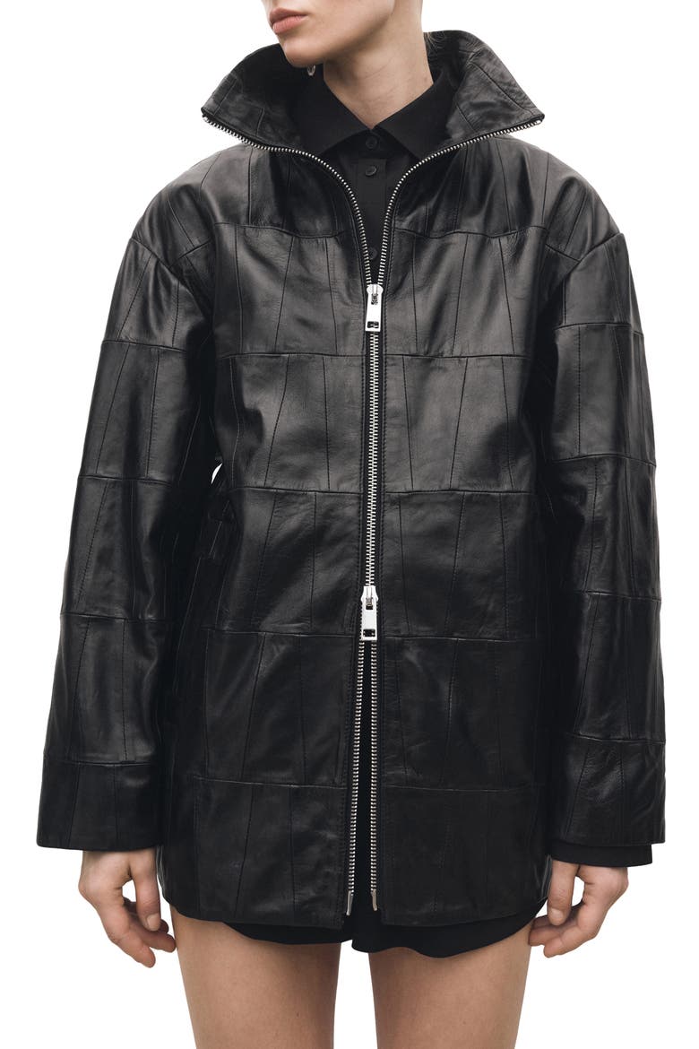 Patchwork Leather Jacket, Main, color, BLACK