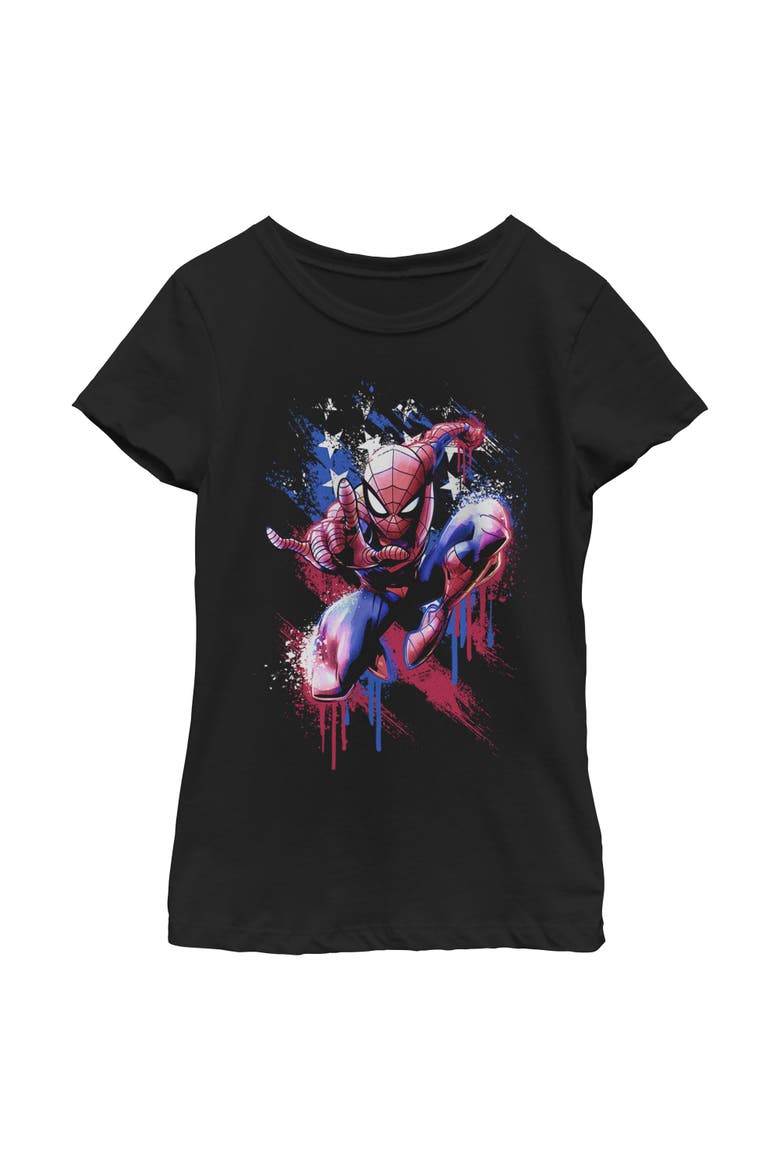 Girls Marvel Spider-Man American Pose T Shirt, Main, color, Black