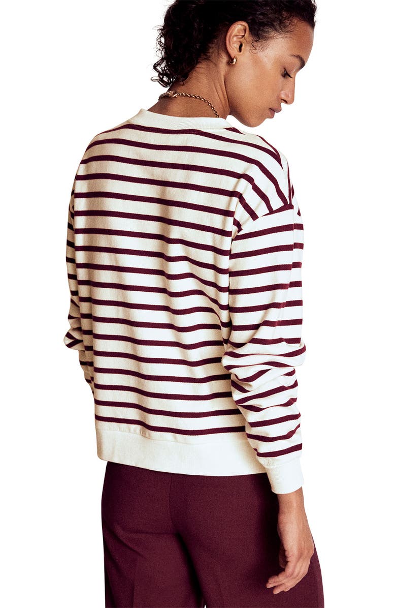 Boden Button Detail Stripe Cotton Sweatshirt, Alternate, color, Deep Wisteria Ivory
