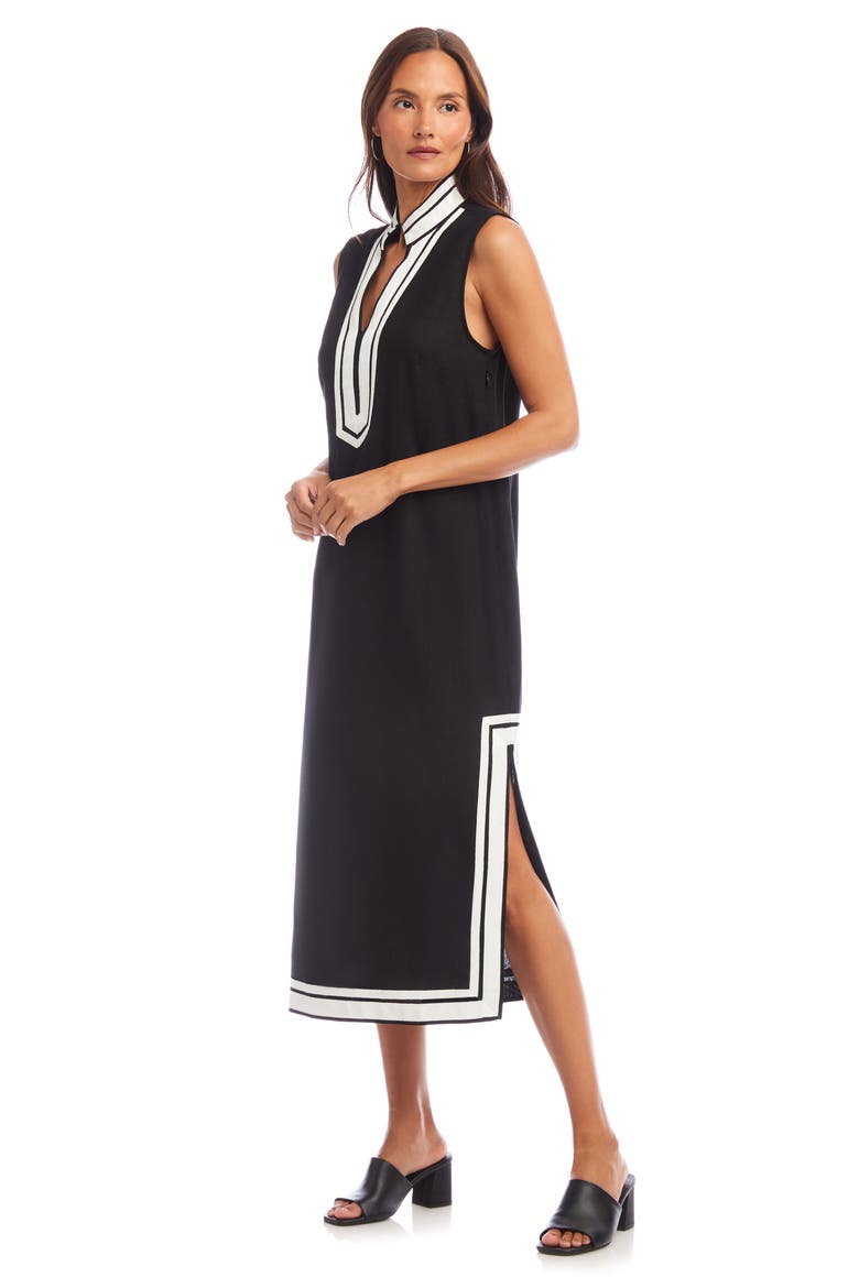 The St. Tropez Linen Blend Midi Dress, Alternate, color, BLACK W/ OFF WHITE