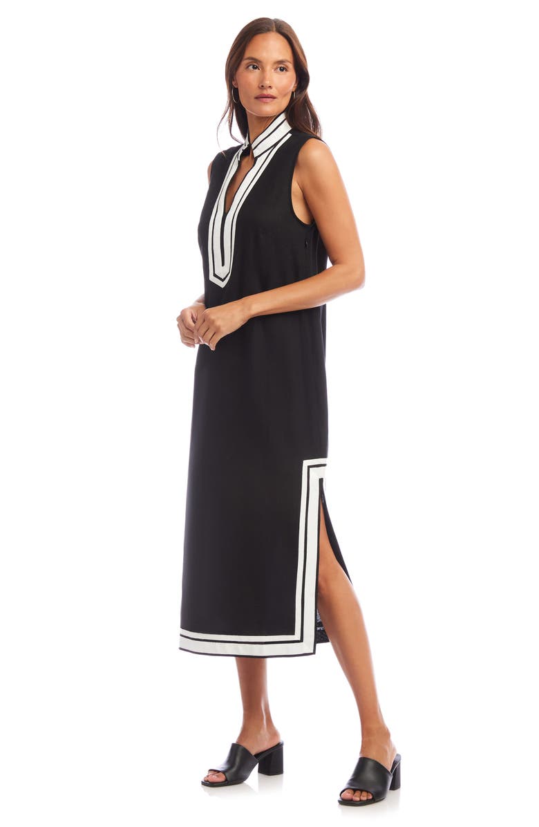 Karen Kane The St. Tropez Linen Blend Midi Dress, Alternate, color, Black W/ Off White