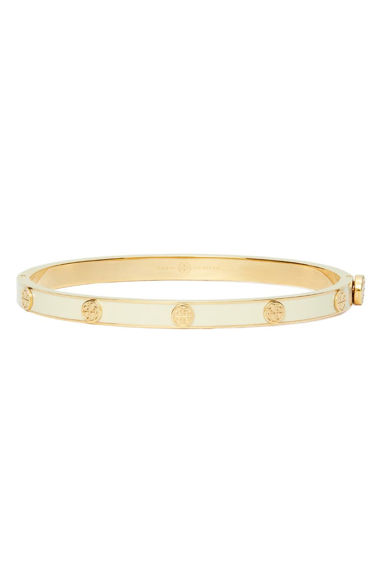 Tory Burch Miller Stud Enamel Hinge Bracelet, Main, color, Tory Gold / New Ivory