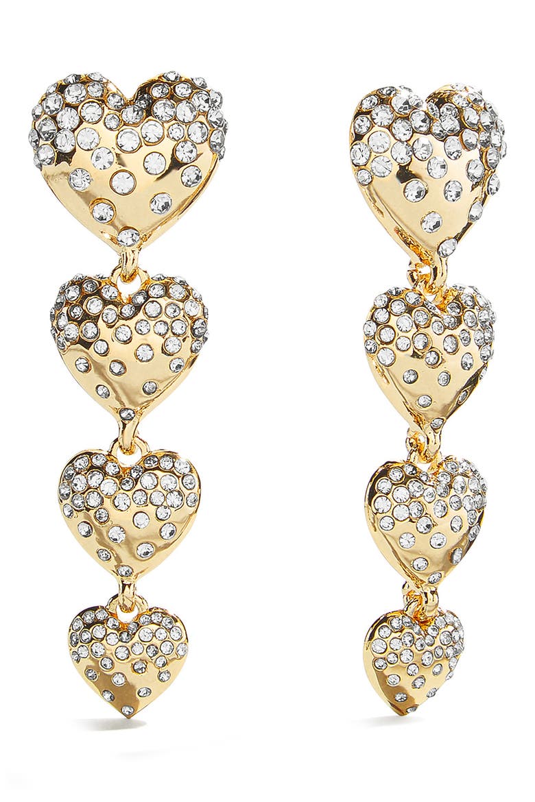 Isabelle Pavé Heart Linear Drop Earrings, Main, color, GOLD/ CLEAR