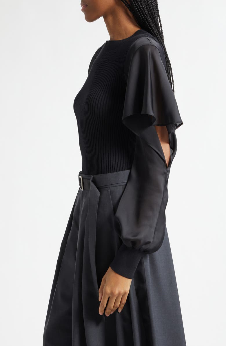 Sacai Satin x Cotton Knit Pullover, Alternate, color, Black