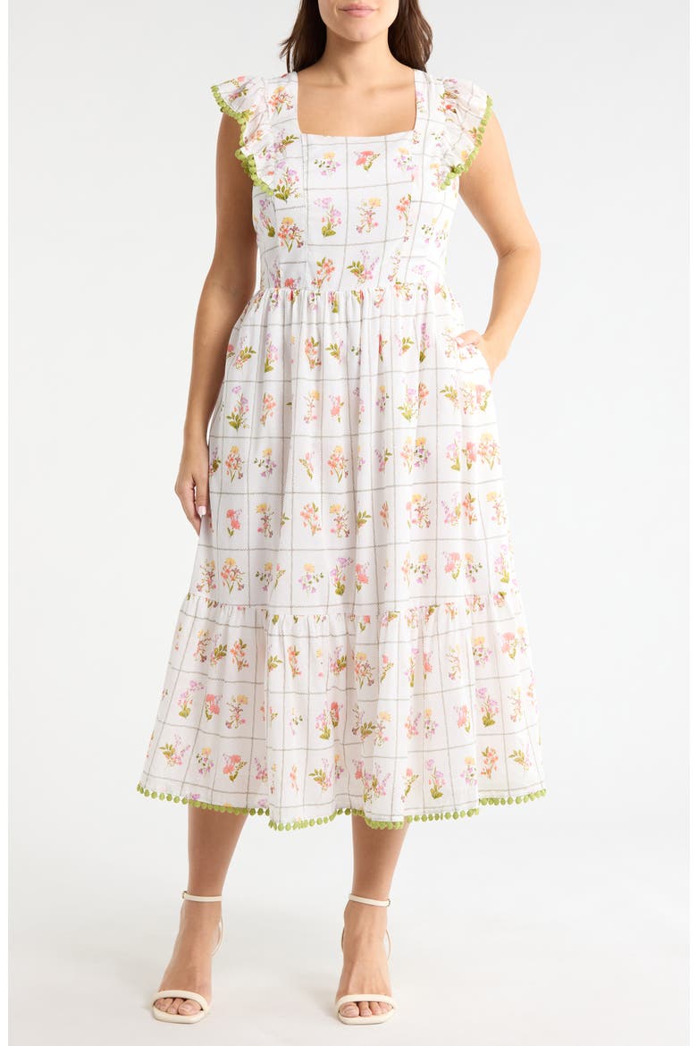Diana Floral Maira Tie Back Midi Sundress, Main, color, CORAL MULTI