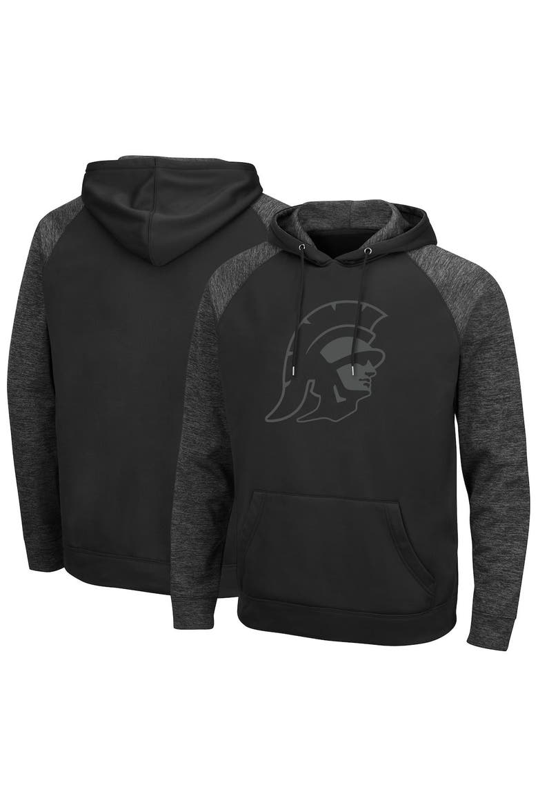 Men's Colosseum USC Trojans Blackout 3.0 Tonal Raglan Pullover Hoodie, Main, color, Black