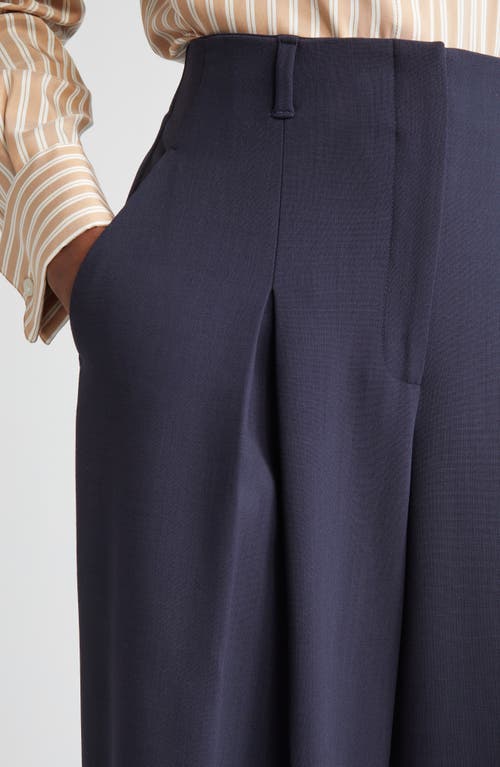 Lafayette 148 New York Warren Inverted Pleat Stretch Wool Wide Leg Pants In Blue