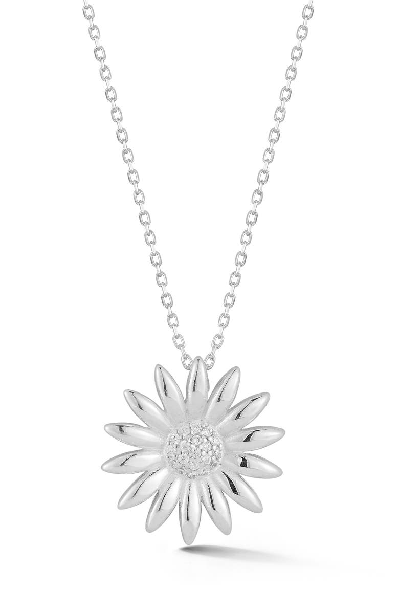 SPHERA MILANO Pavé CZ Flower Pendant Necklace, Main, color, Silver