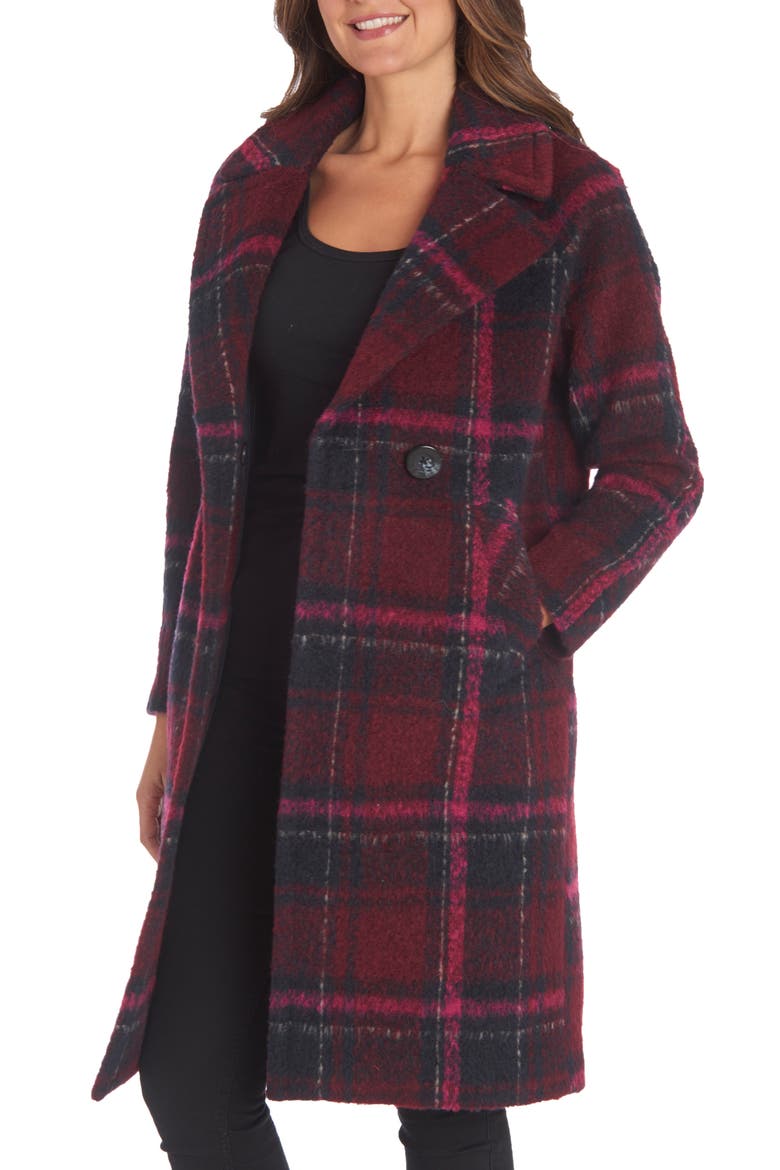 Plaid Notch Collar Topper, Main, color, MAGENTA