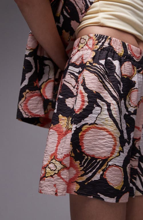 Topshop Crinkle Resort Print Shorts In Multi - Part Of A Set In Black Multi