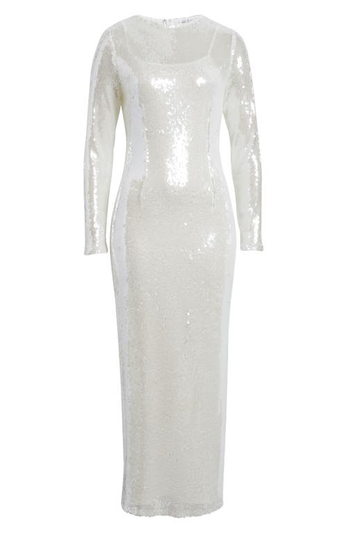 Rare London Sequin Long Sleeve Semisheer Cocktail Maxi Dress In White