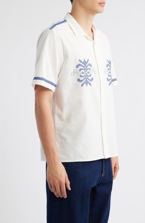 Wax London Didcot Crest Motif Short Sleeve Camp Shirt In White