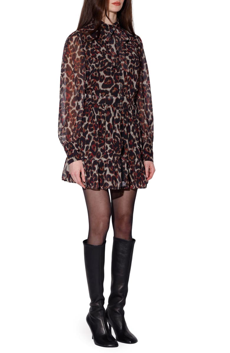 Walter Baker Dory Tie Neck Long Sleeve Dress, Alternate, color, Amour Leopard