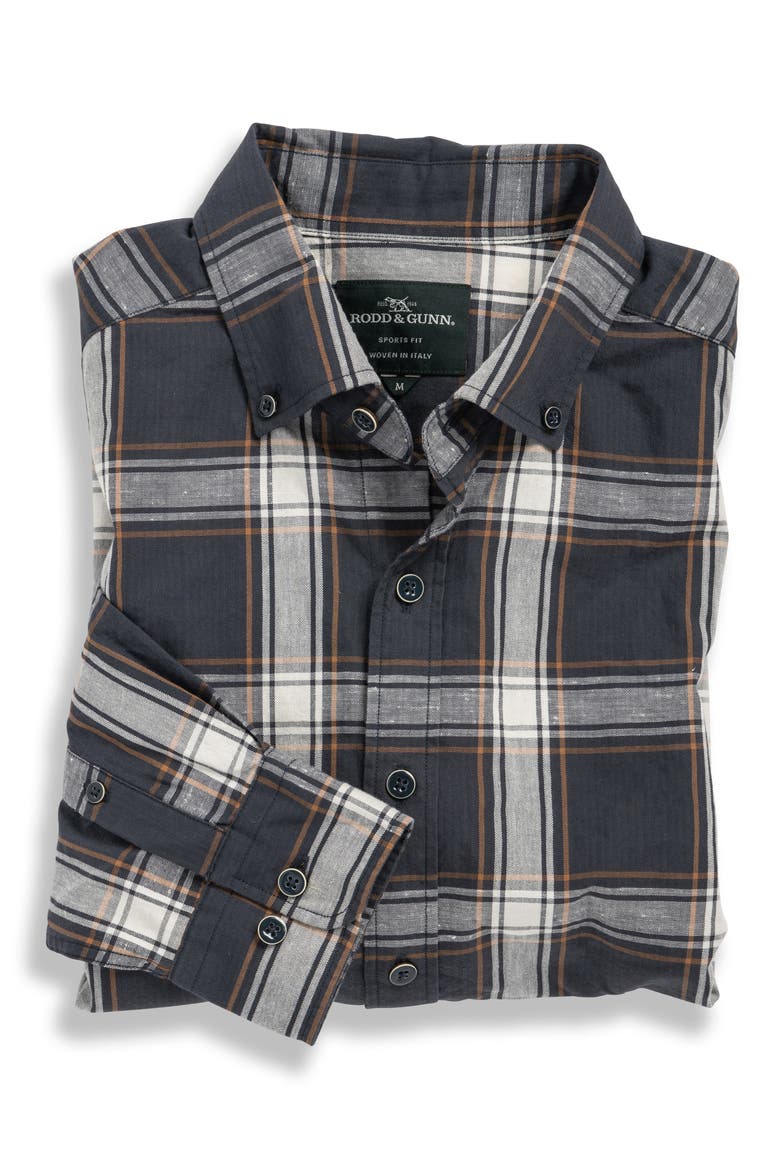 Glenene Plaid Button-Down Shirt, Alternate, color, MIDNIGHT