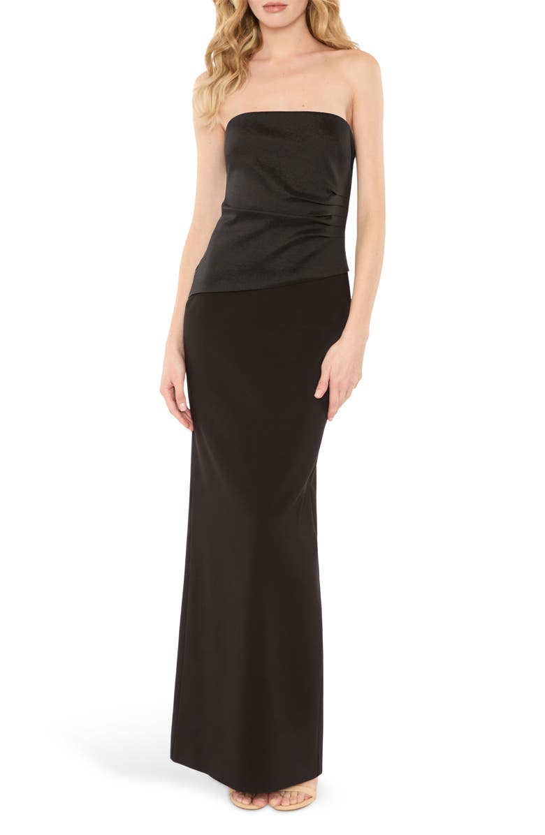 LIKELY Evie Strapless Column Gown, Main, color, Black