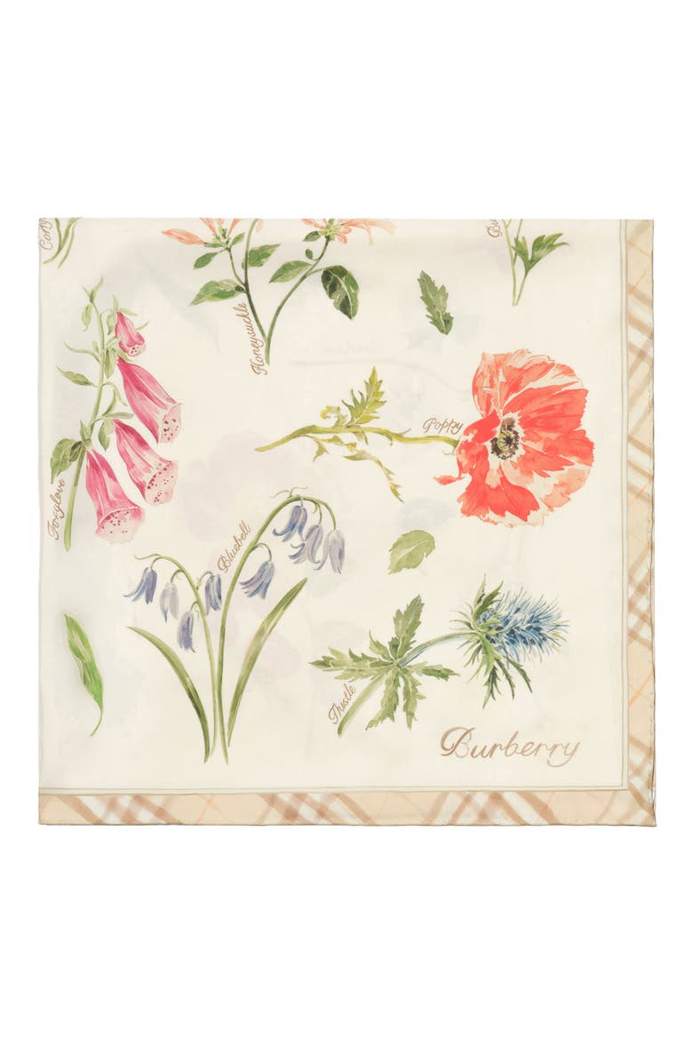 Blooms of Britain Silk Scarf, Alternate, color, SESAME BEIGE