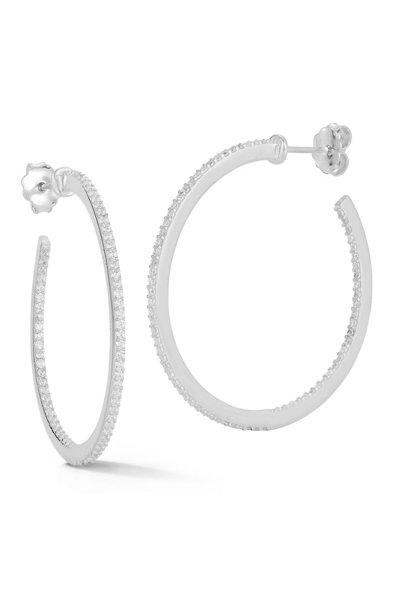 Cubic Zirconia 1.4-Inch Hoop Earrings, Main, color, SILVER