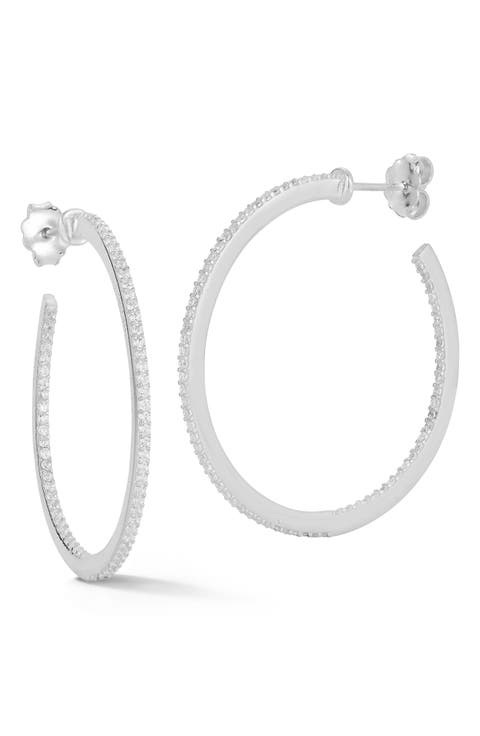 Cubic Zirconia 1.4-Inch Hoop Earrings
