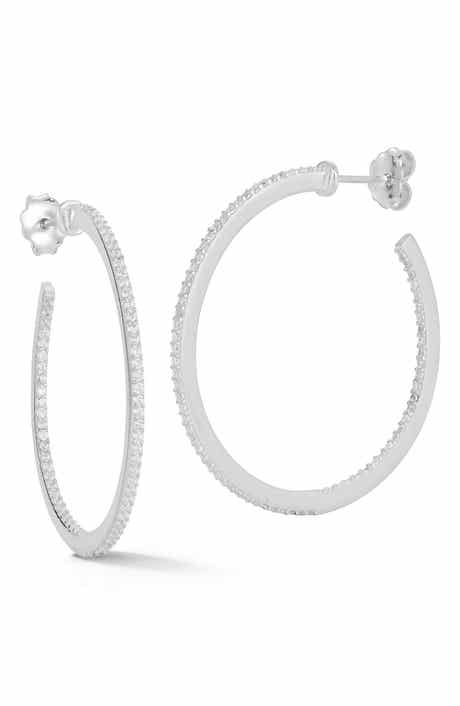 Cubic Zirconia 1.4-Inch Hoop Earrings
