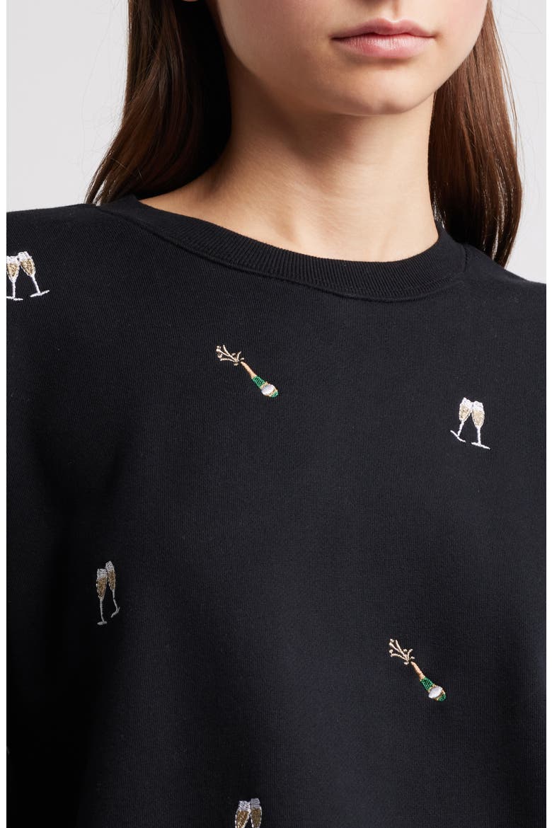 Varsity Cheers Embroidered Cotton Graphic Sweatshirt, Alternate, color, BLACK CHAMPAGNE