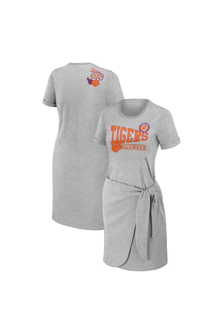 Women's WEAR by Erin Andrews Heather Gray Clemson Tigers Knotted T-Shirt Dress, Main, color, Heather Gray