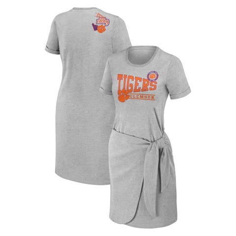 Women's WEAR by Erin Andrews Heather Gray Clemson Tigers Knotted T-Shirt Dress