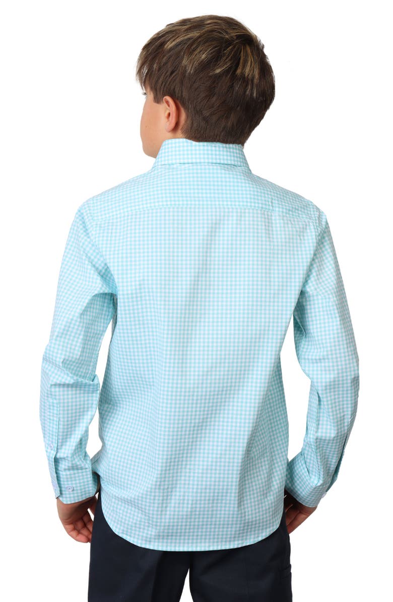 TailorByrd Kids' Micro Gingham Stretch Cotton Button-Up Shirt, Alternate, color, Seafoam