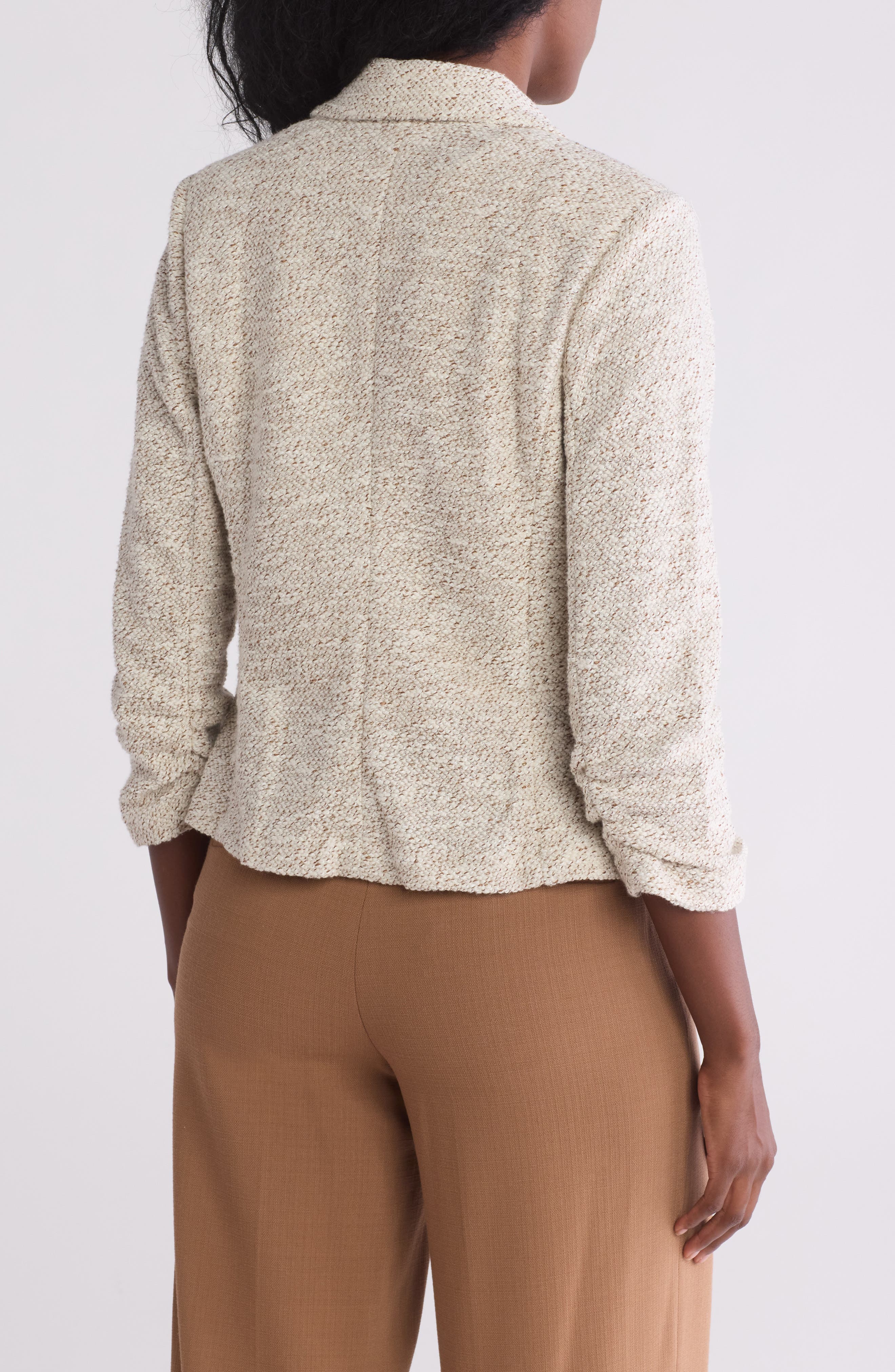 Three-Quarter Sleeve Scrunch Boucle Blazer - image 4