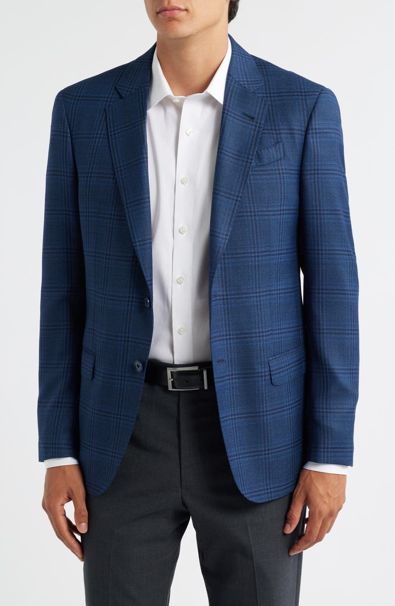 Emporio Armani G-Line Textured Navy Check Sport Coat, Main, color, Fancy Blue