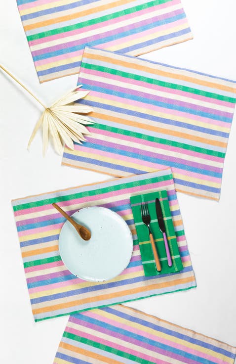 Handwoven Colorful Striped Cotton Placemats, Set of 4