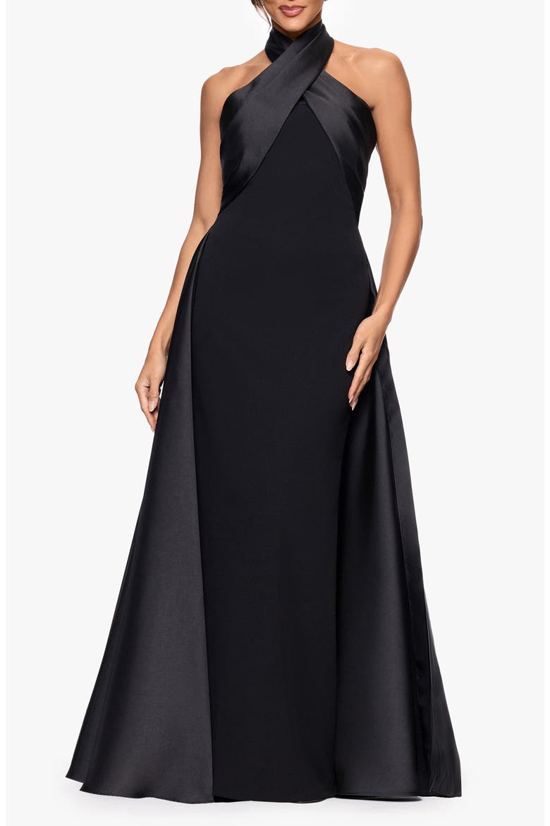 Twist Halter Neck Mikado Scuba Crepe Gown, Main, color, BLACK