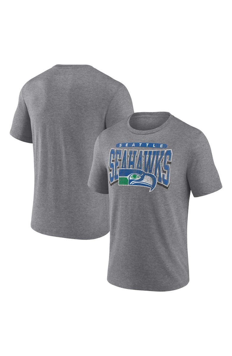 FANATICS Men's Fanatics Heather Gray Seattle Seahawks Warped Block Tri-Blend T-Shirt, Main, color, 