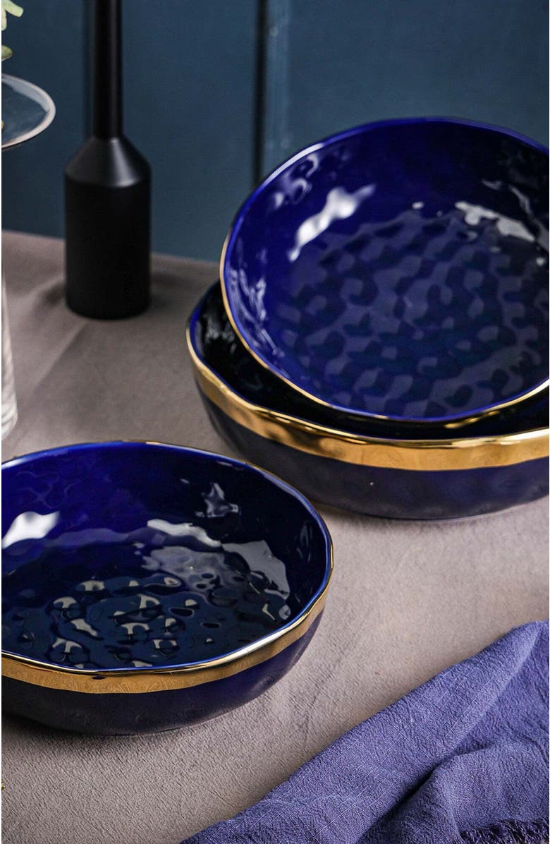 Stone Lain Florian Porcelain 3-Piece Serving Shallow Bowl Set, Alternate, color, Blue