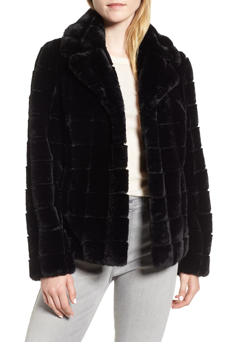 Quilted Faux Fur Jacket, Main, color, BLACK