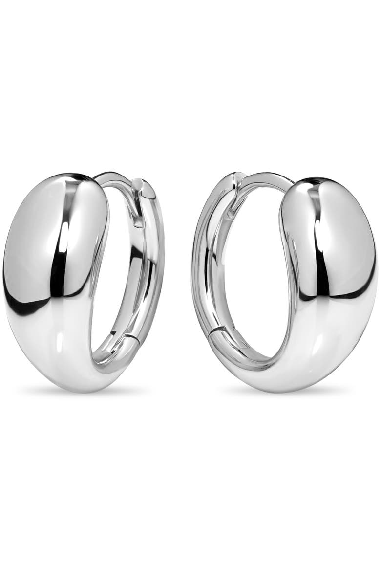 Teardrop Hoop Earrings in Rhodium Plated Sterling Silver, Main, color, Silver