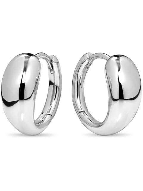 Teardrop Hoop Earrings in Rhodium Plated Sterling Silver