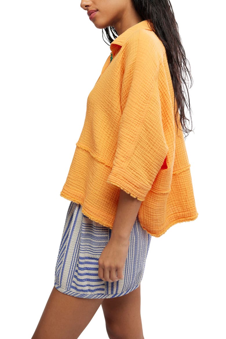 Happy Days Oversized Cotton Gauze Button-Up Top, Alternate, color, ICELAND POPPY
