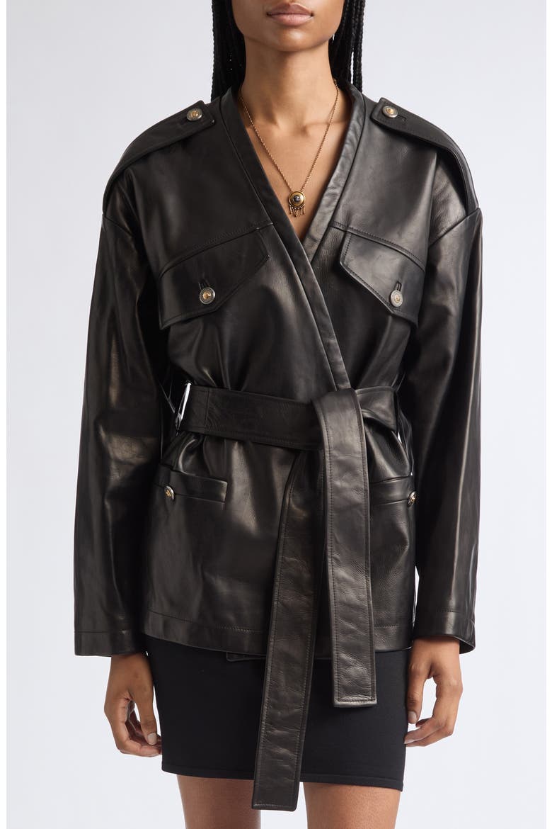 Floridiana Leather Jacket, Main, color, BLACK