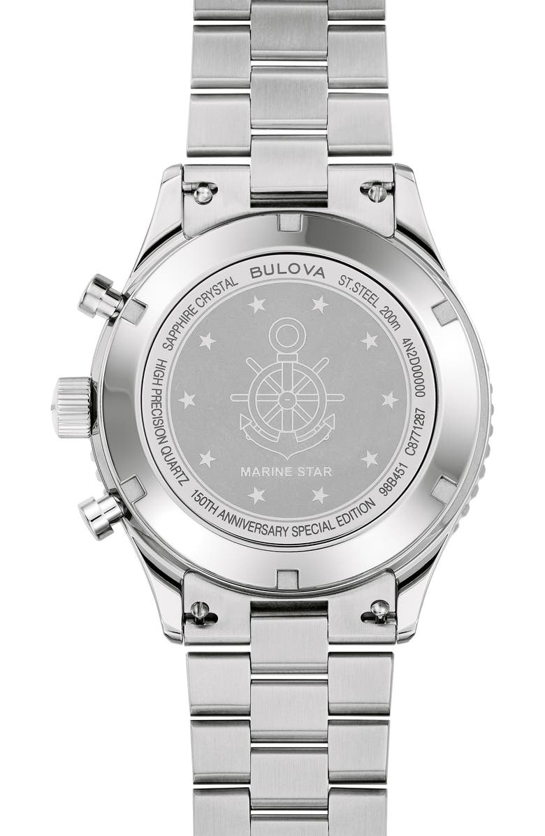 BULOVA Archive Series Marine Star Heritage Bracelet Watch, 42.85mm, Alternate, color, Black/ Silver-Tone