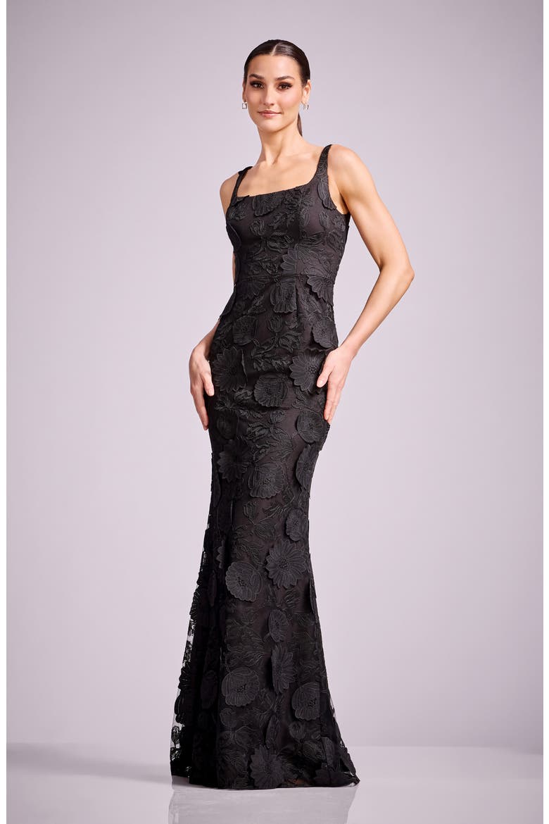 Lorena Floral Appliqué Mermaid Gown, Alternate, color, BLACK-MOCHA