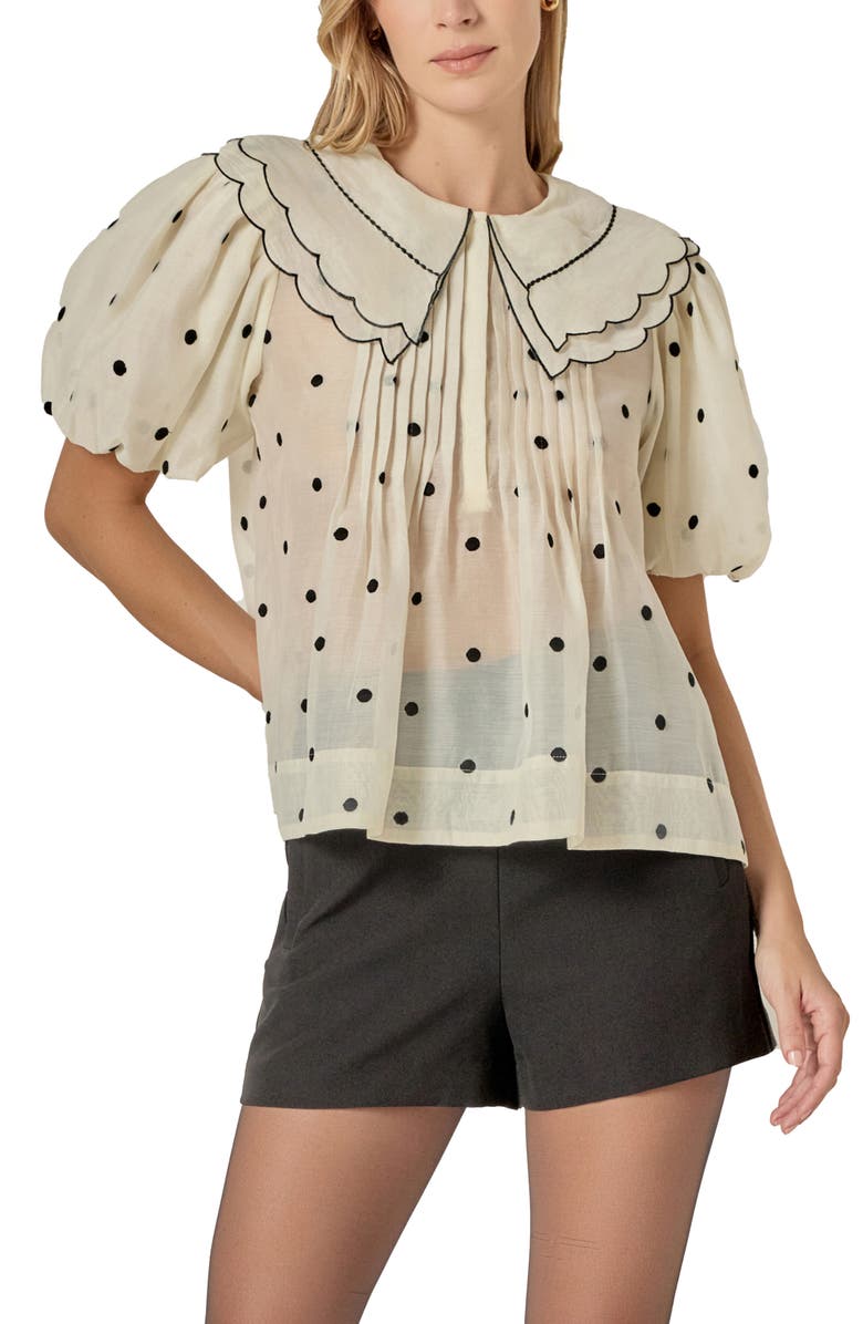 English Factory Scallop Dot Sheer Puff Sleeve Top, Alternate, color, Cream