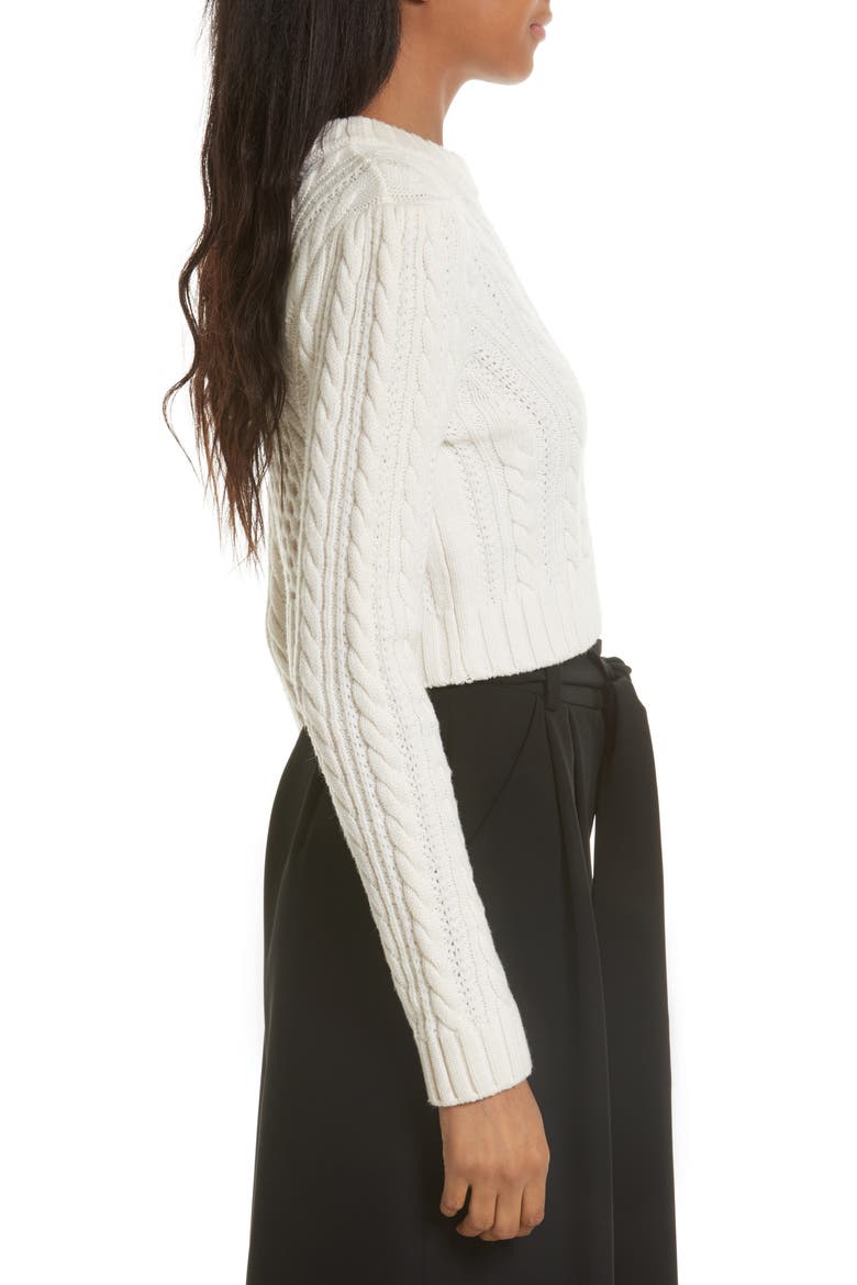 Cropped Aran Stitch Sweater, Alternate, color, WHITE