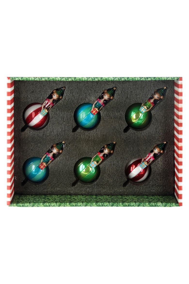 Girl on Candy Cane Ornament, Box of 6, Alternate, color, Green
