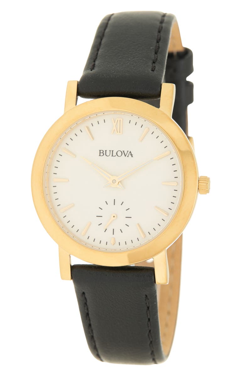 BULOVA Women's Classic Gold Case Black Leather Strap Watch, 32mm, Main, color, 
