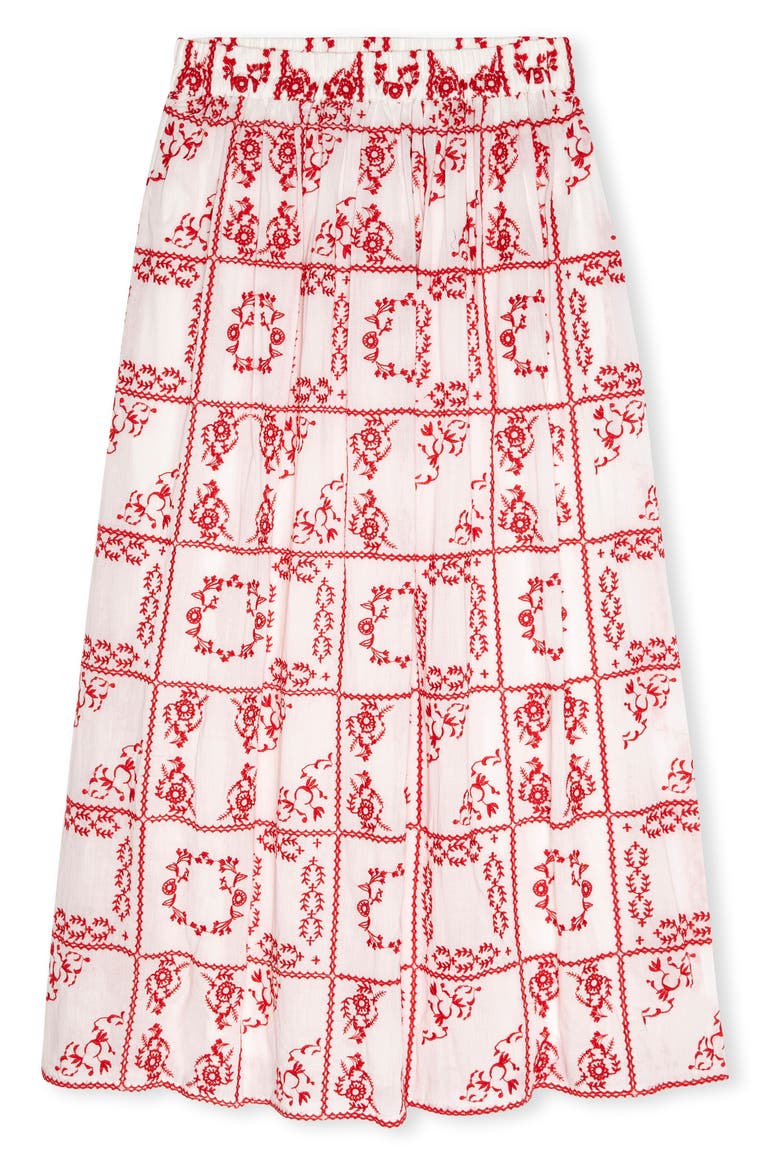 Dax Floral Embroidered Cotton Maxi Skirt, Alternate, color, IVORY RED HANDKERCHIEF