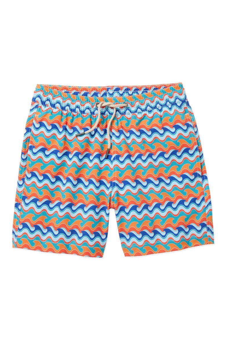 Kids' Bayberry Wave Print Water Repellent Swim Trunks, Main, color, RAINBOW WAVES