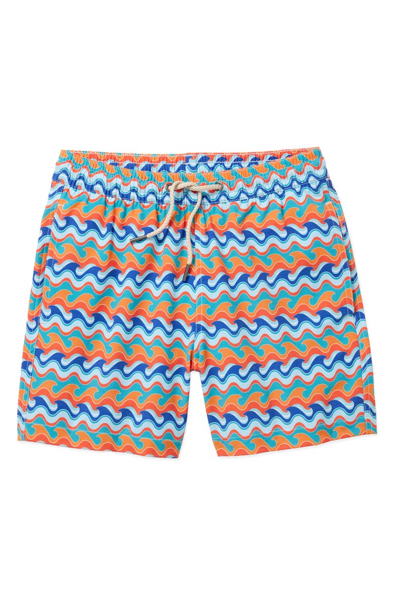Fair Harbor Kids' Bayberry Wave Print Water Repellent Swim Trunks, Main, color, Rainbow Waves