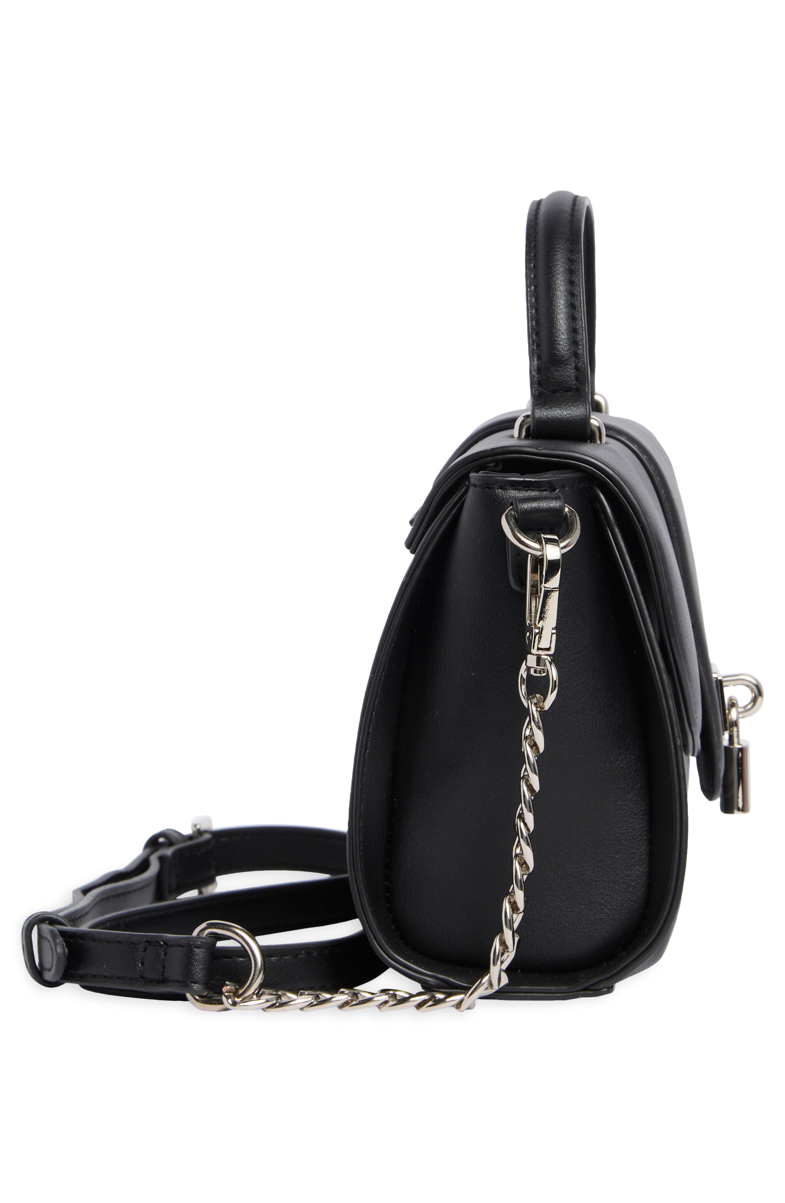 Faux Leather Top Handle Bag, Alternate, color, BLACK