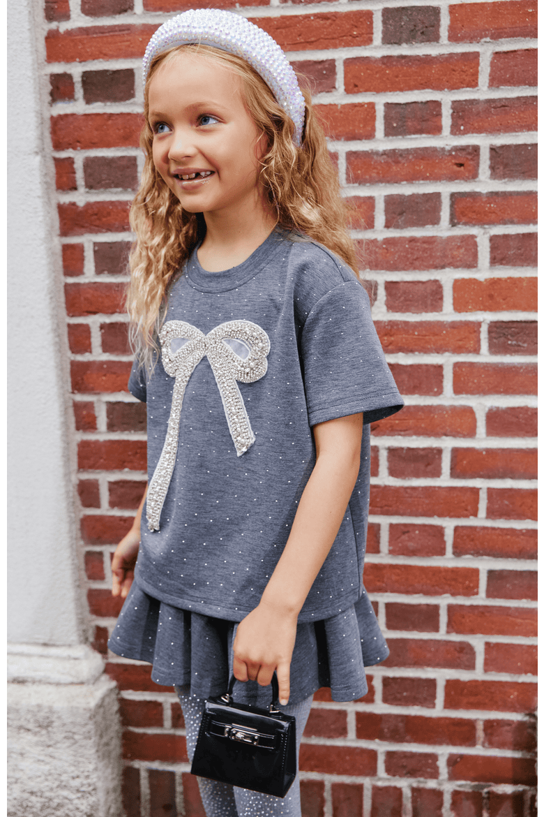 Sparkle Bow Charm Skirt Set, Alternate, color, Dark Grey