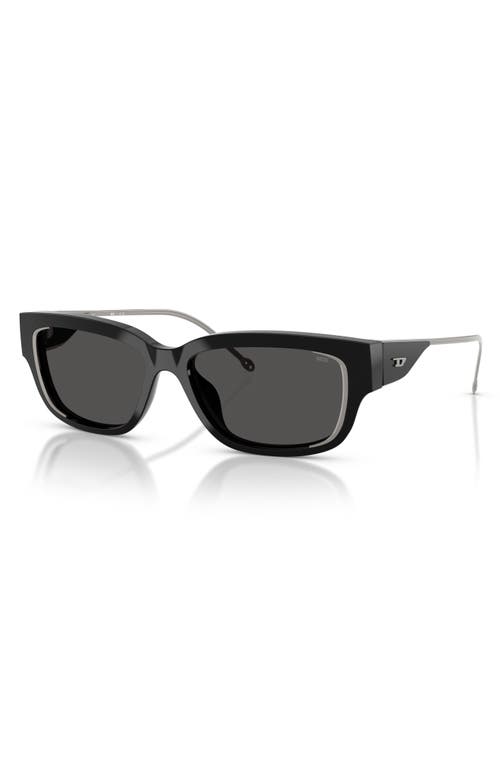 Diesel ® Geck-d 56mm Rectangular Sunglasses In Shiny Black/dark Grey